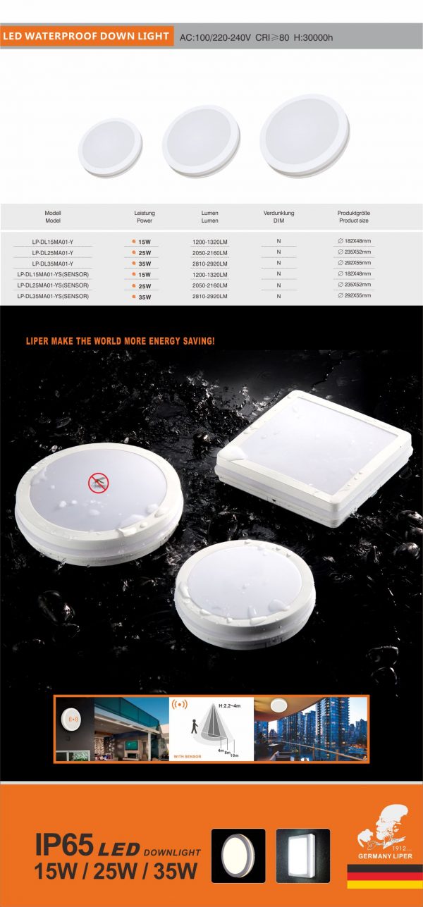 MA Series IP65 mặt tròn (LED DOWLIGHT) ((LED CEILING LIGHT)