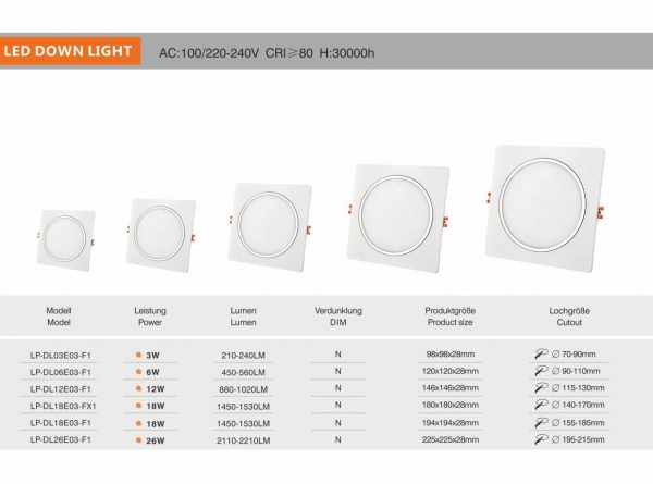 E Series mặt vuông (LED DOWLIGHT)